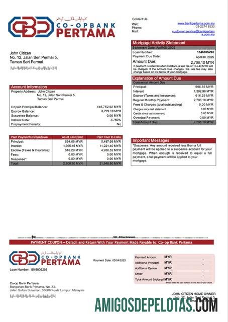 para download Modelo Word e PDF de declaração de hipoteca Pertama do Malaysia Co Op Bank